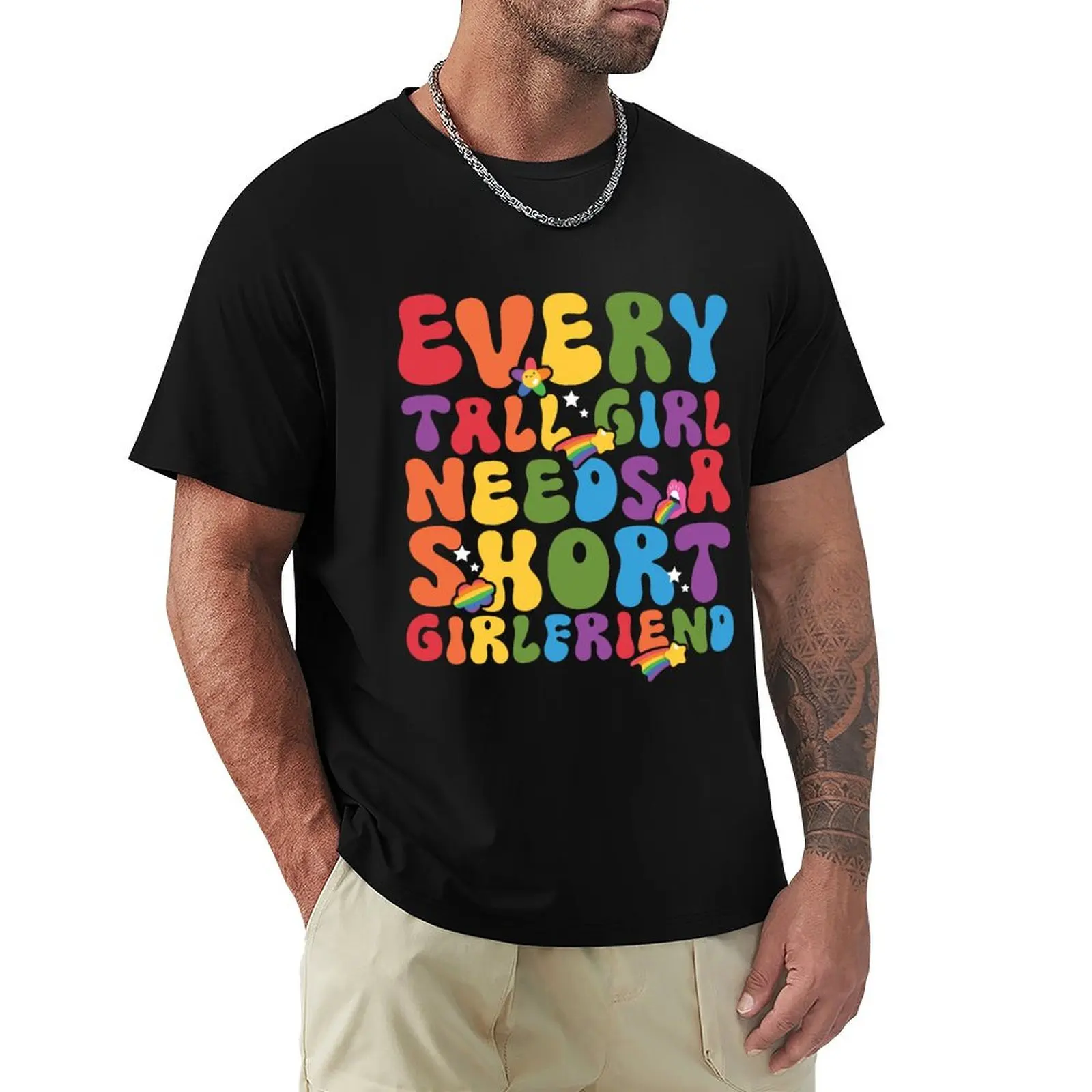 Every Tall Girl Needs A Short Girlfriend Retro Groovy LGBT Pride Month T-Shirt man graphic t shirt T-Shirt