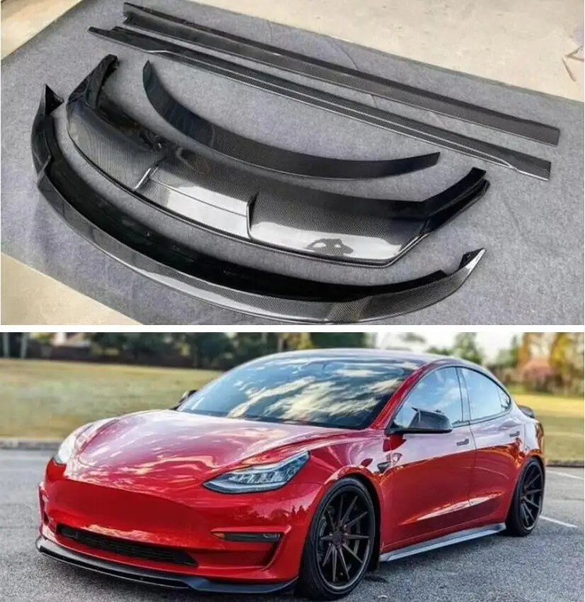 

Carbon Fiber Front Lip Bumper & Side Body Skirt & Trunk Wing Spoiler & Rear Diffuser Cover For Tesla MODEL 3 2017-2022 ART STYLE