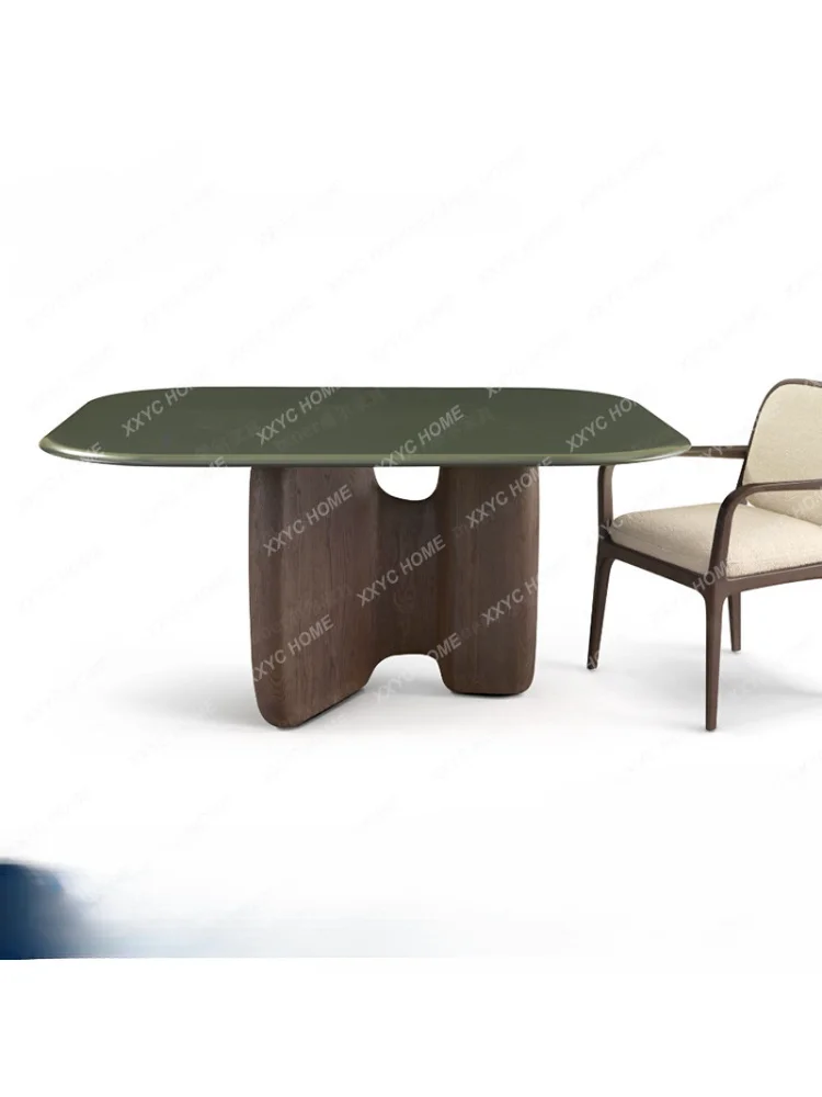 Post-Modern Solid Color Paint Glass Solid Wood Dining Table Designer Simple Large Apartment Villa Table Solid Wood Dining Table