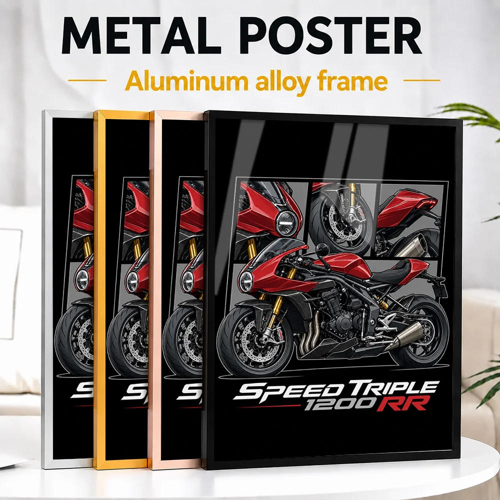 British Speed Triple 1200 RR Red Hopper Motorcycle Framed Metal Poster Personalized Garage Heritage Wall Art Gift For Riders
