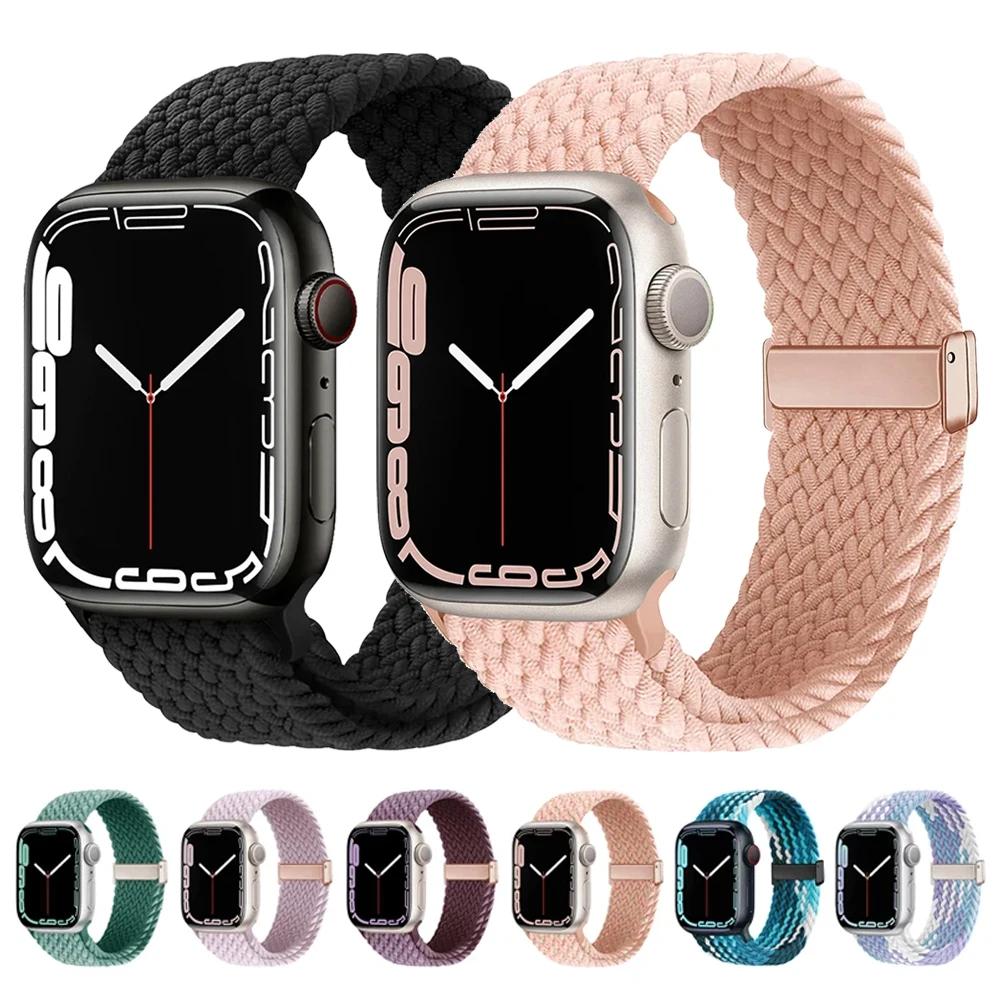 Magnetic buckle Braided For Apple watch band 44mm 45 mm 40mm 49mm 41mm 38mm Nylon bracelet iWatch series 8 3 se 6 7 Ultra strap