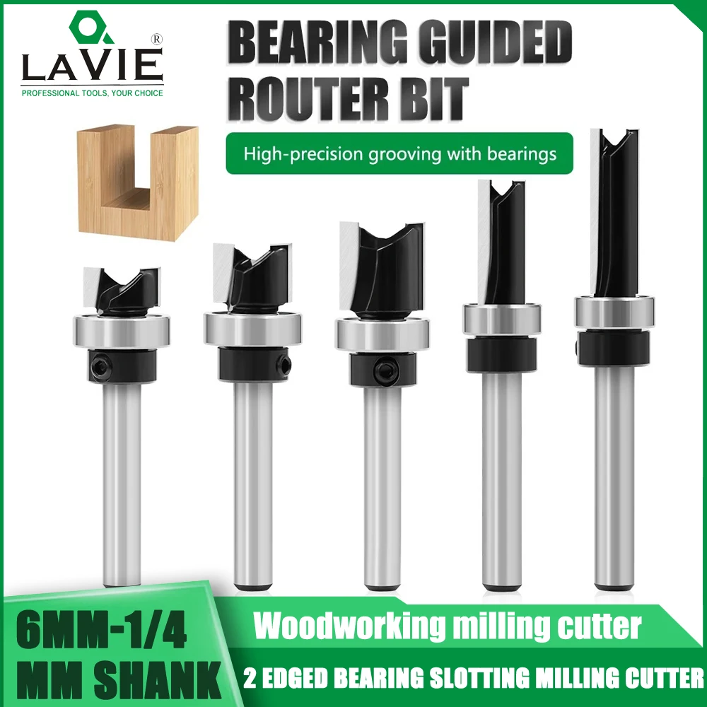 

1pc 6mm 1/4"Shank Bearing Straight Router Bit Copy Trimming Cutter Line Cutter Trimming Machine Milling Cutter Woodworking Tools