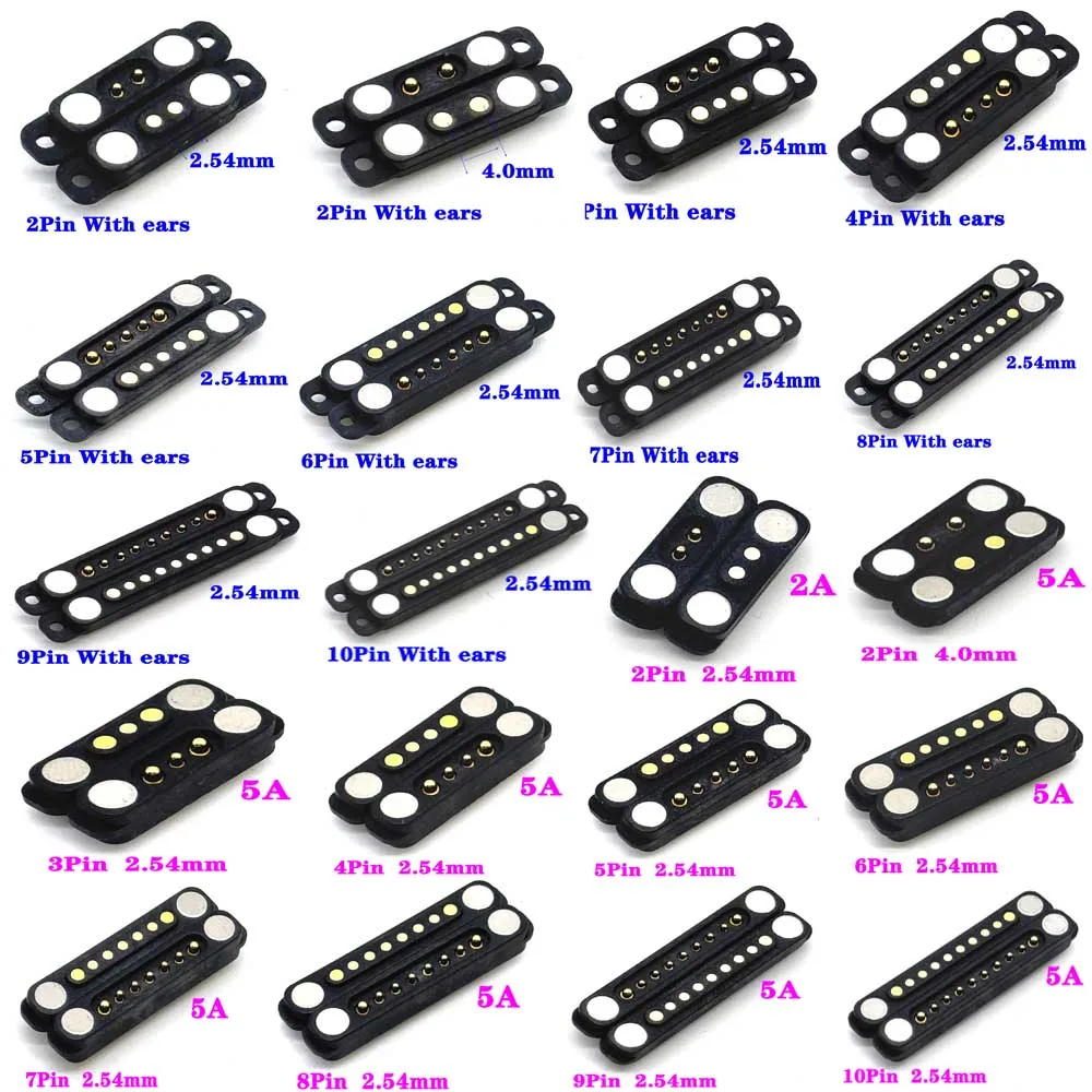 2/3/4/5/6 7 8P 5A Waterproof High Current Magnet Suction Spring Pogo Pin Male Female Probe DC Power Charging Magnetic Connector
