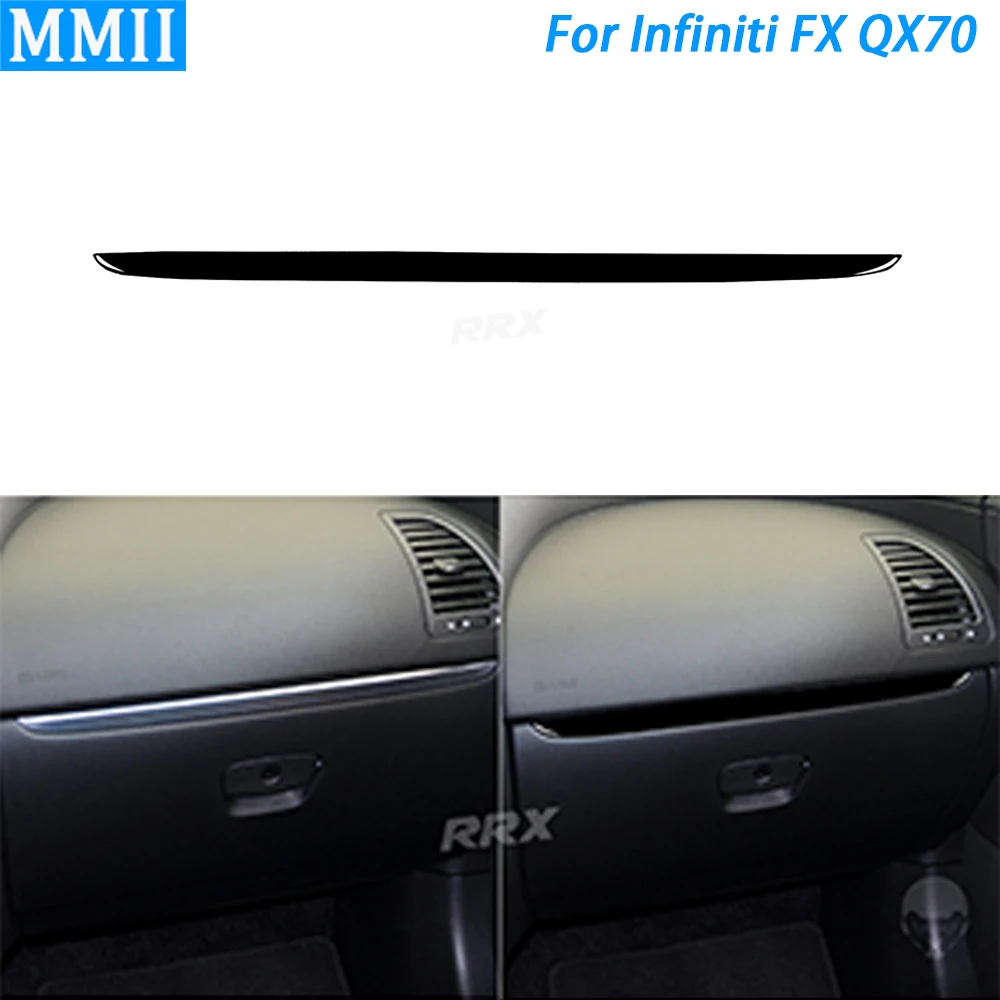 For Infiniti FX 2009-2013 QX70 14+ Piano Black Co-pilot Storage Box Panel Trim Strip Car Interior Decoration Accessories Sticker