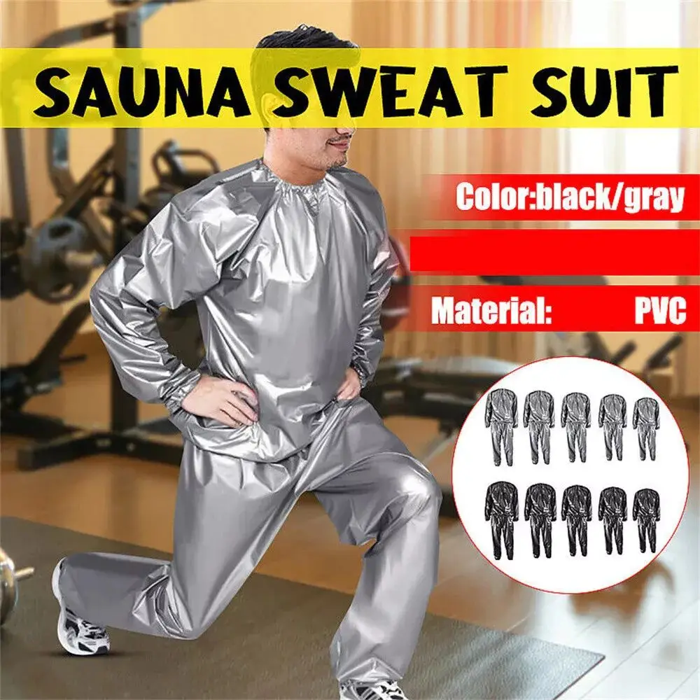 Sport Suit Men Women PVC Sauna Suit Elastic Waist Weight Loss Summer Men's Top Pants Set Sweat Suit Long Sleeve Fitness Clothing
