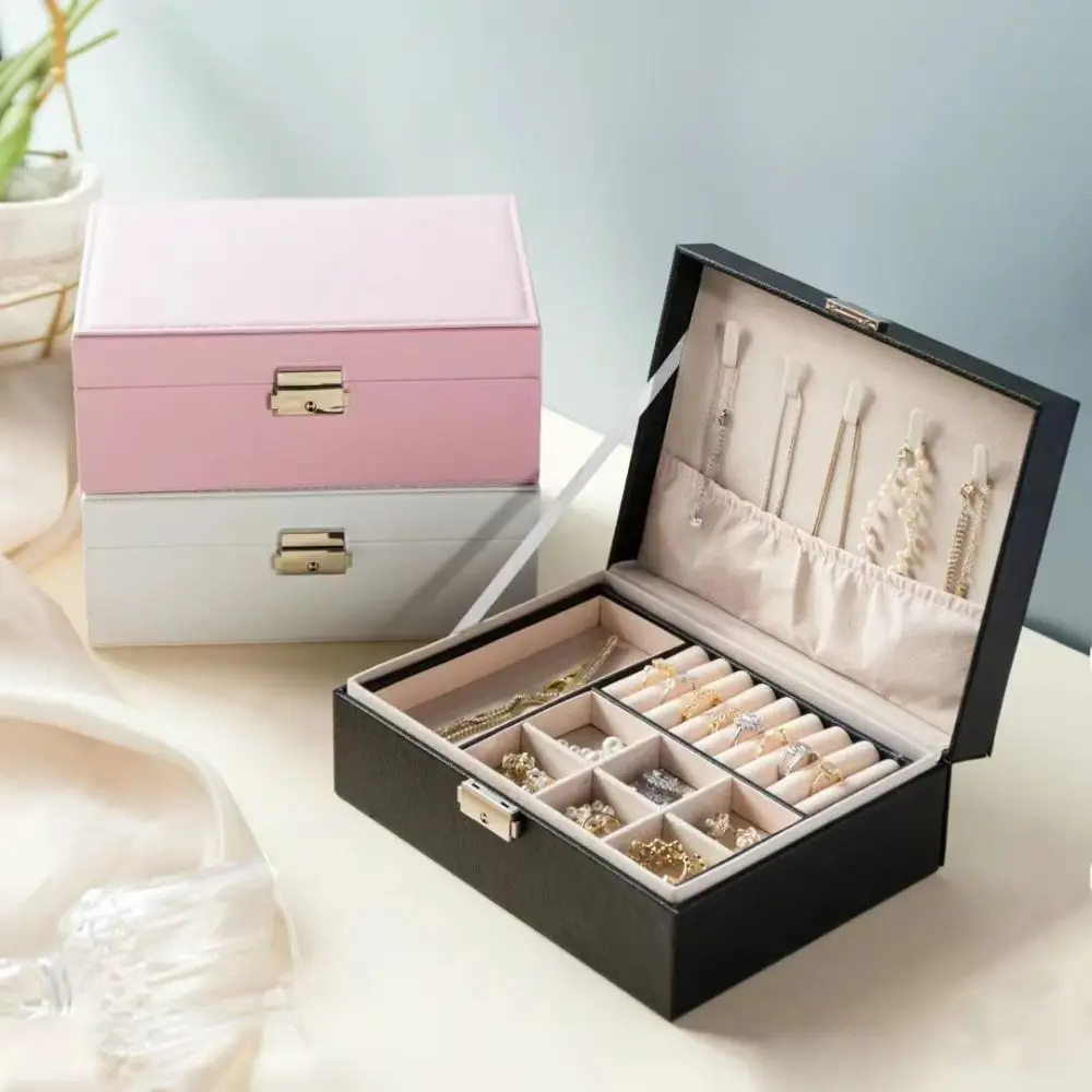 

Large Capacity Pu Leather Jewelry Box Double Layer Detachable Jewelry Storage Box Portable Jewelry Case Jewelry Display Holder