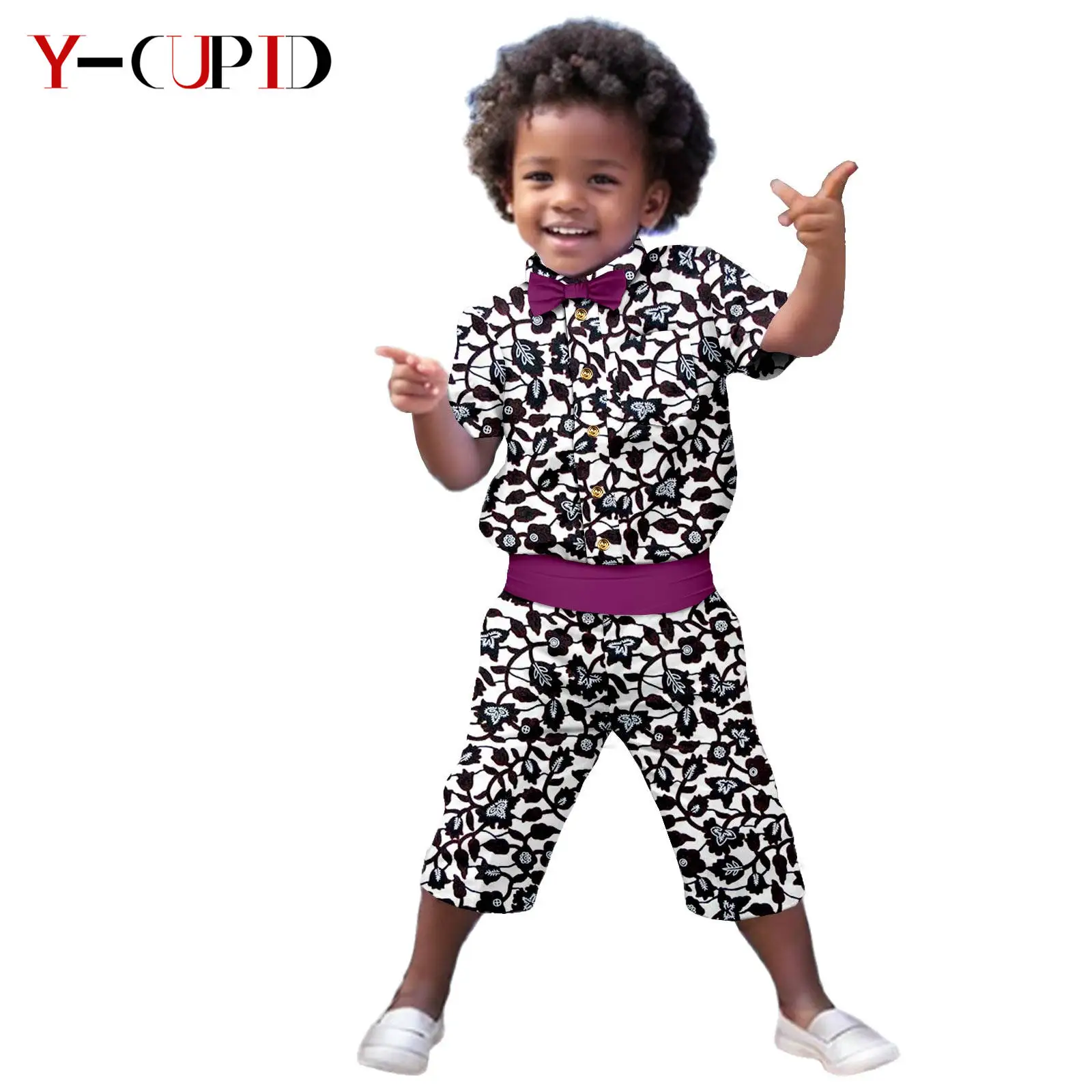 

African Clothes for Boys Kid Outfits Dashiki Print Bowtie Top Shirt and Pant Sets Bazin Riche Ankara Children Outwear 2446048