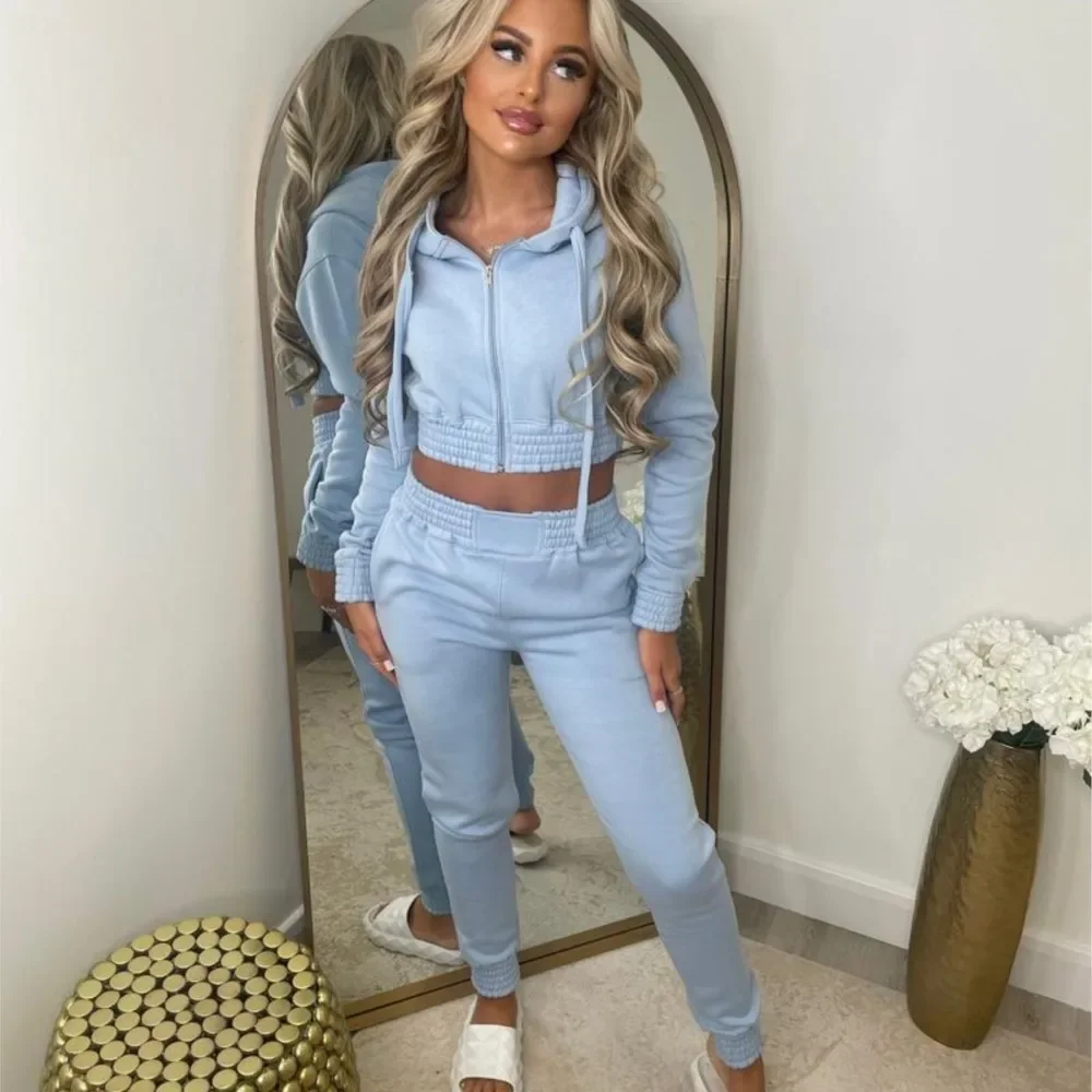 

CPSYMYM Fleece Hooded Sweatshirt Short Hooded Women's Suit Autumn Winter New Casual Zipper Hoodie Sports Jogging Pants Female 2p