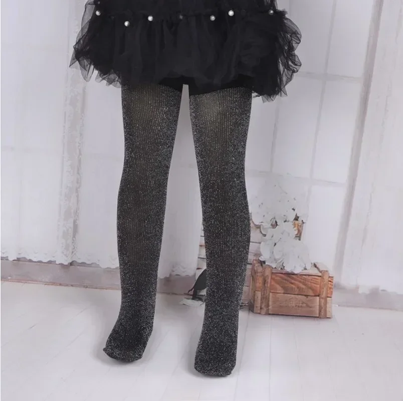 1 Pair Kid Girl Pantyhose European Style Solid Silver Glitter Velvet Tight for Children Girl 0-12T Spring Autumn Ballet Stocking