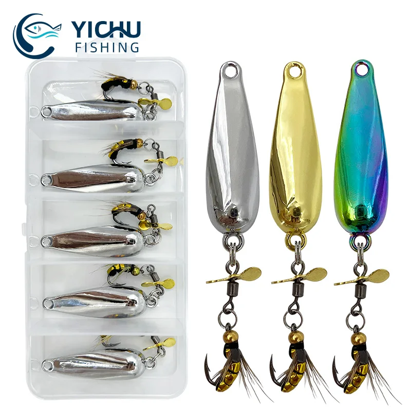 5 יח'\קופסא לעוף קושר היתושים דיג לפתות spinner פיתיון מתכת כף פיתיון