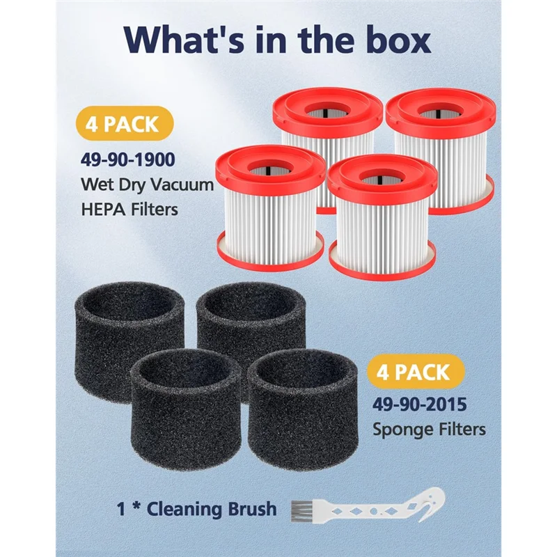 

A83X-HEPA Filter 49-90-1900 Replacement For Cordless M18 Vacuum Models 0780-20 0880-20-4-Pack Wet Dry
