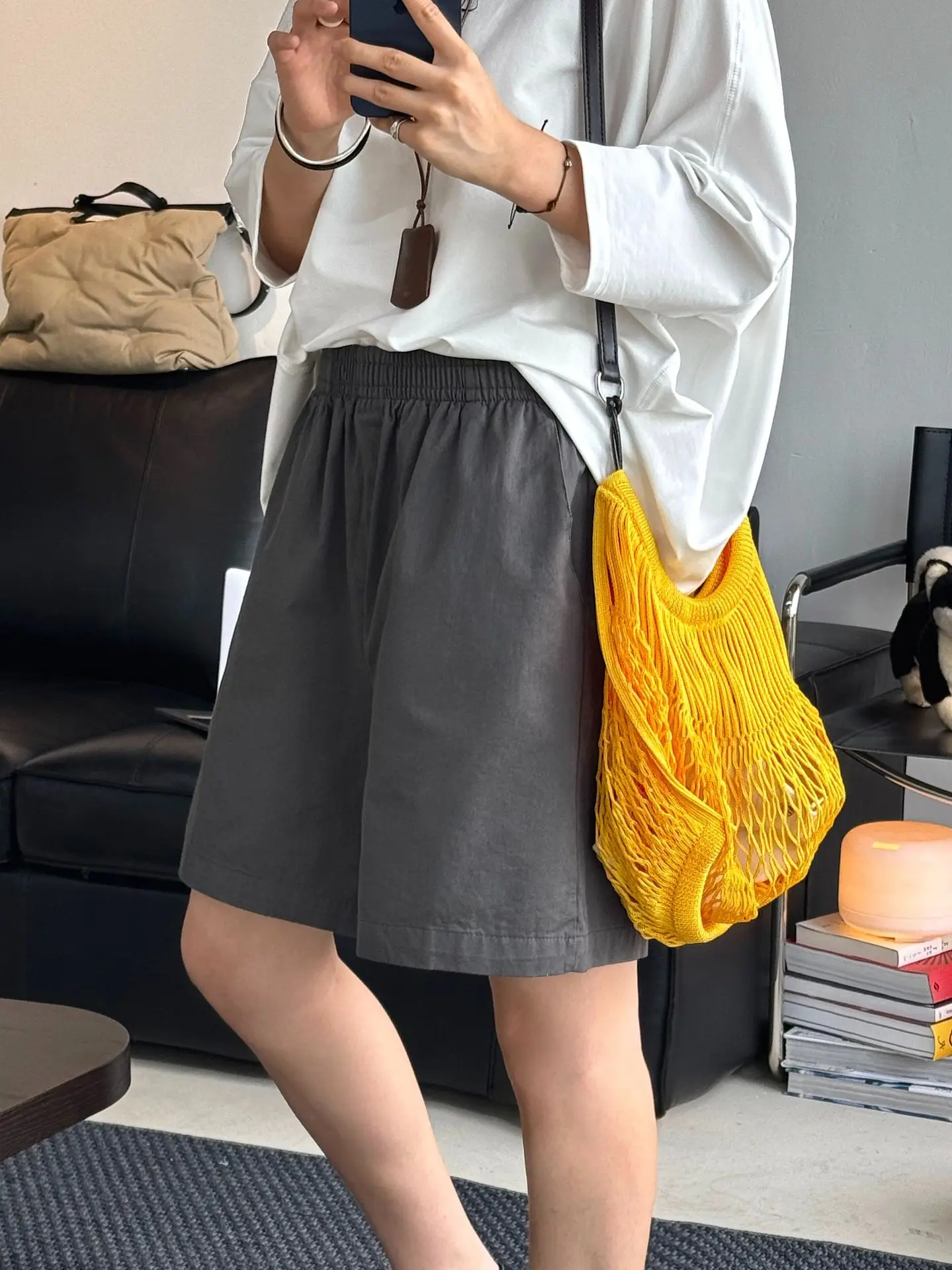 Pantaloncini larghi a vita alta casual tinta unita da donna estivi