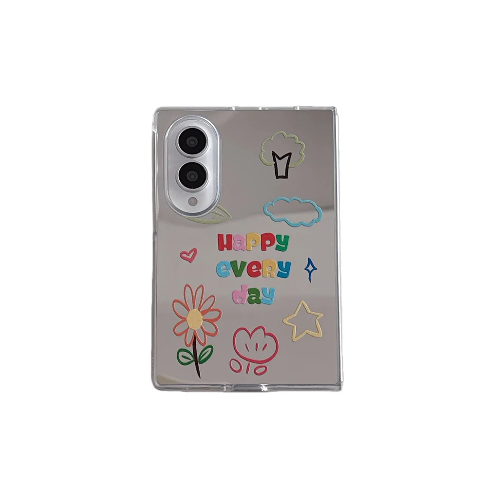 Korea Kawaii mirror Cartoon letters girl Phone case for Samsung Galaxy Z Fold 8 Cover With Chain fold 8 Shockproof cover cases