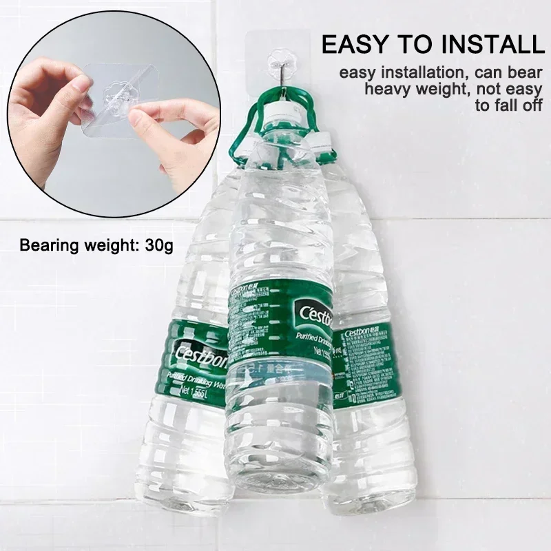 2pcs Transparent Self Adhesive Hooks Door Wall Mounted Hanger Hook Suction Heavy Load Rack Kitchen Bathroom Organizer Holder