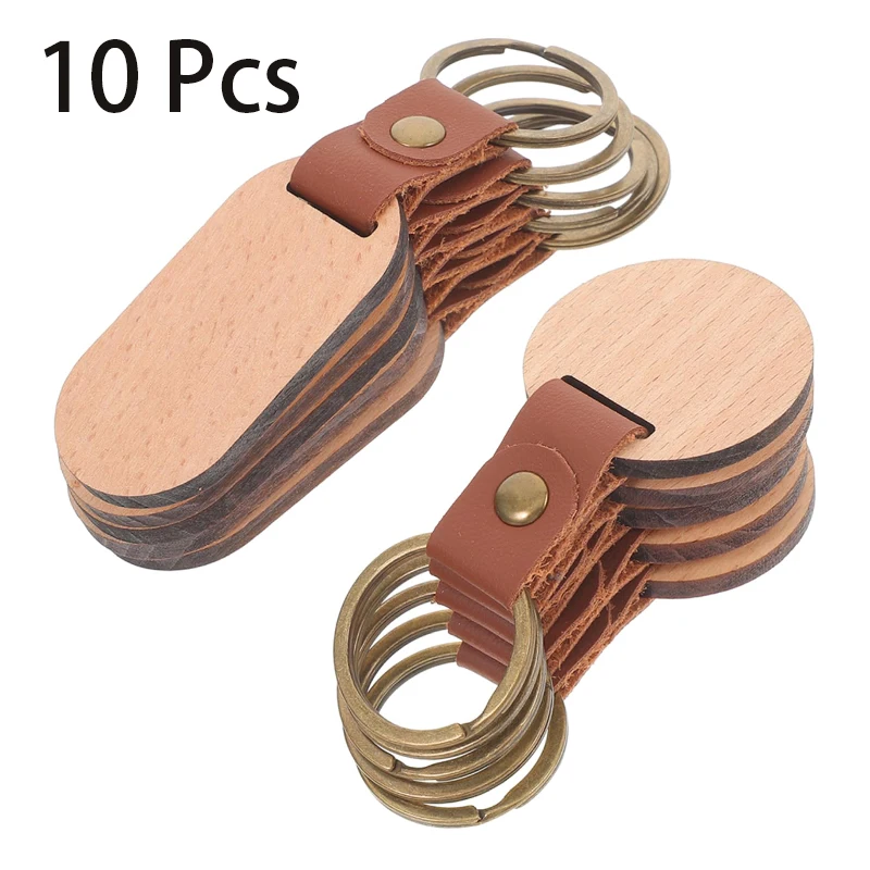 

10 Pcs Natural Blank Wooden Keychains Blank Wood Keychain Wooden Keyrings