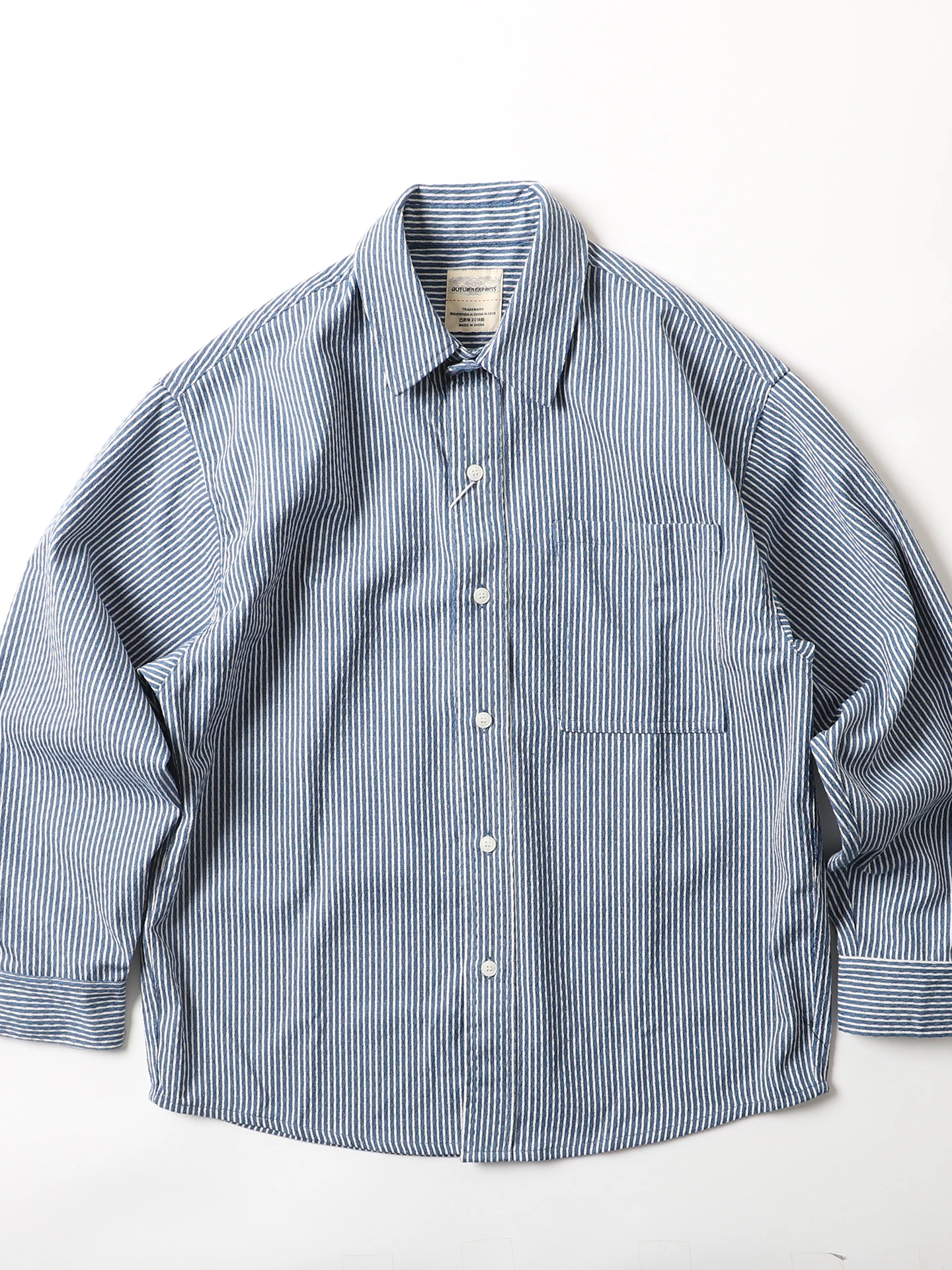 

Heavyweight Retro Colored Weave Striped Loose Long Sve irt Casual Loose Feel Good Men's Casual irt Jaet Trendy