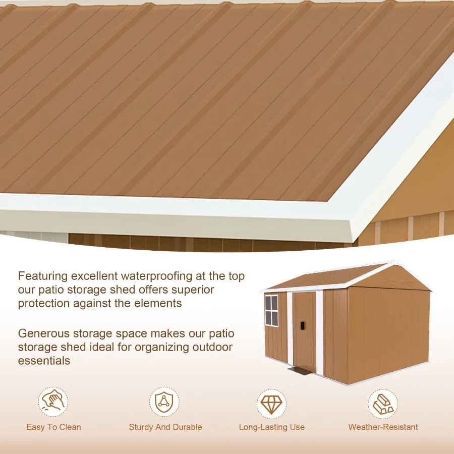 سقيفة تخزين معدنية شديدة التحمل مقاس 8 × 10 أقدام مع نوافذ قابلة للقفل وتهوية الباب ومقاومة للعوامل الجوية في الهواء الطلق لحديقة الفناء الخلفي