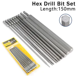 Cabeça hexagonal Allen Wrench Broca Set, S2 Aço, Haste de liberação rápida, Chave de fenda magnética Bit, Premium, 8 Pcs, 10Pcs, 150mm