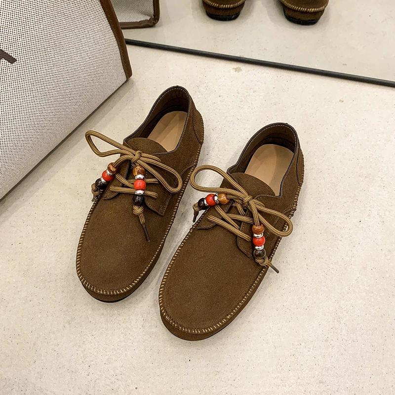 

Women Flats Shoes Lace Up Loafers Women's Sneaker Autumn 2025 New Platform Walking Suede Round-toed Sport Running Shoes Woman