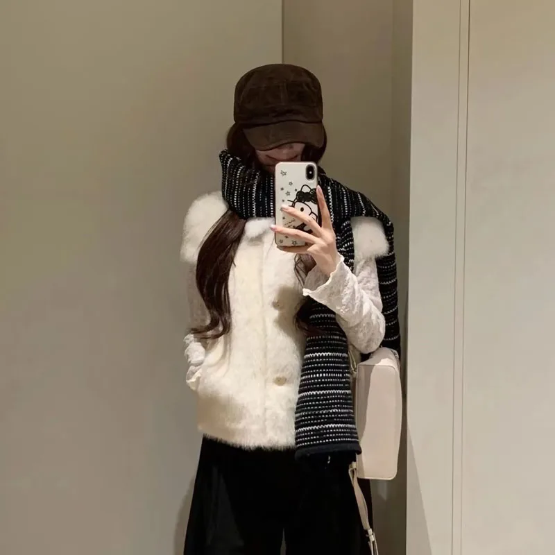 Soft Plush Vest Winter Warm Solid Color Outerwear Tops For Women Sleeveless Korean Fashion Buttons Up Slim Elegant Thick Tops