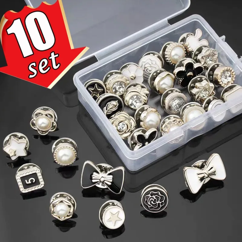 1-10set Shirt Magnet Buckle Bow Knot Invisible Automatic Magnetic Collar Button Brooch DIY Handwork Clothes Sewing Accessories