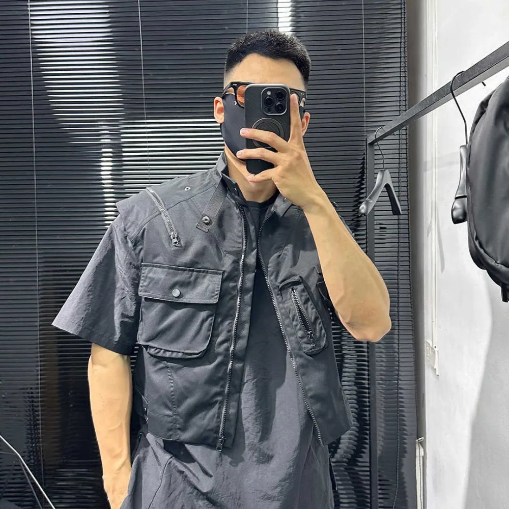 High Street Vest Coats Multi Pocket Design Patch Pocket Vest Men's Workwear Loose and Casual Versatile Camisole Jacket