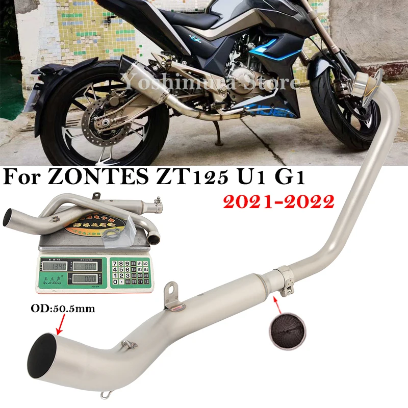 

Slip On For zontes ZT125 U1 G1 2021 2022 Motorcycle Exhaust Escape System Modified Front Middle Link Pipe 51mm Muffler Stainless