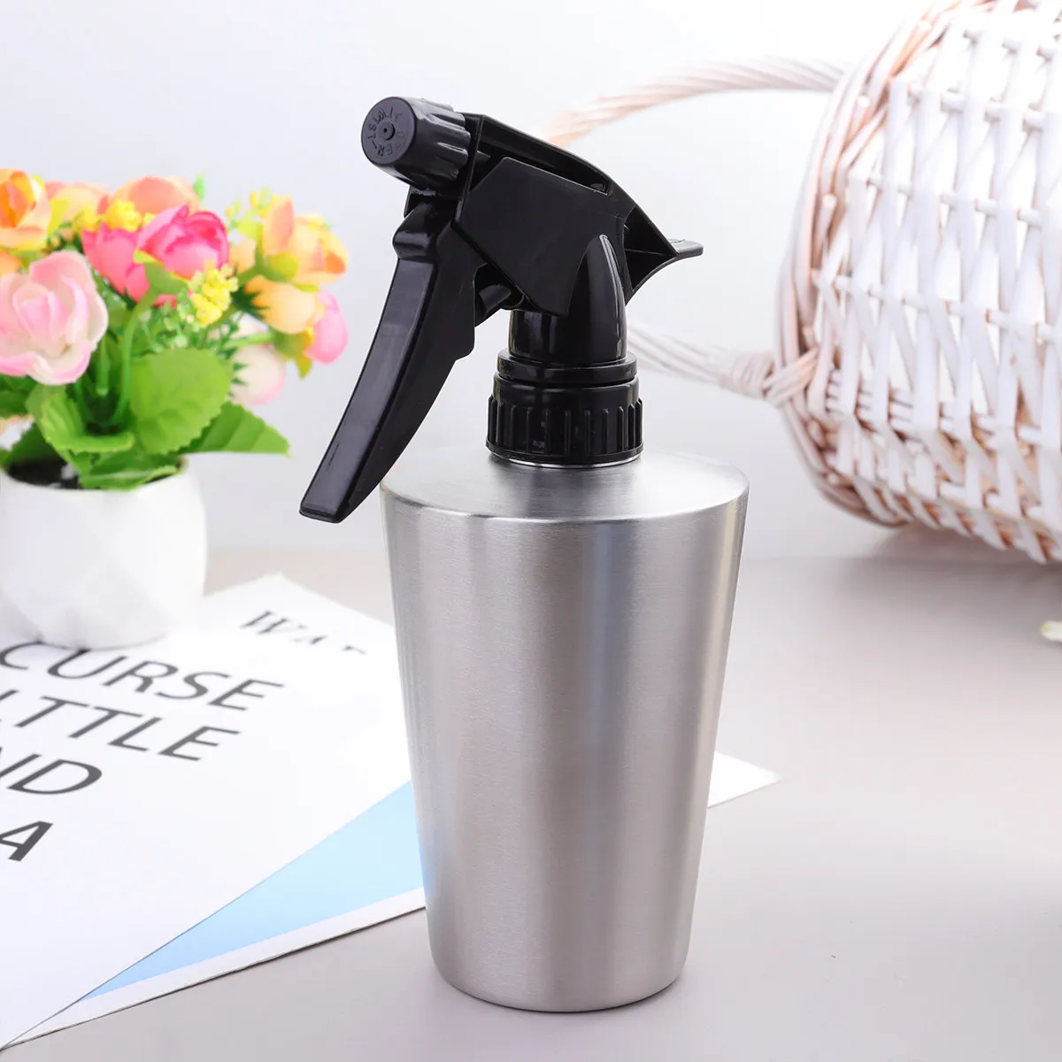 

1 шт. портативный компактный садовый опрыскиватель из нержавеющей стали с черным распылителем, 350 мл, для комнатных и уличных растений в горшках