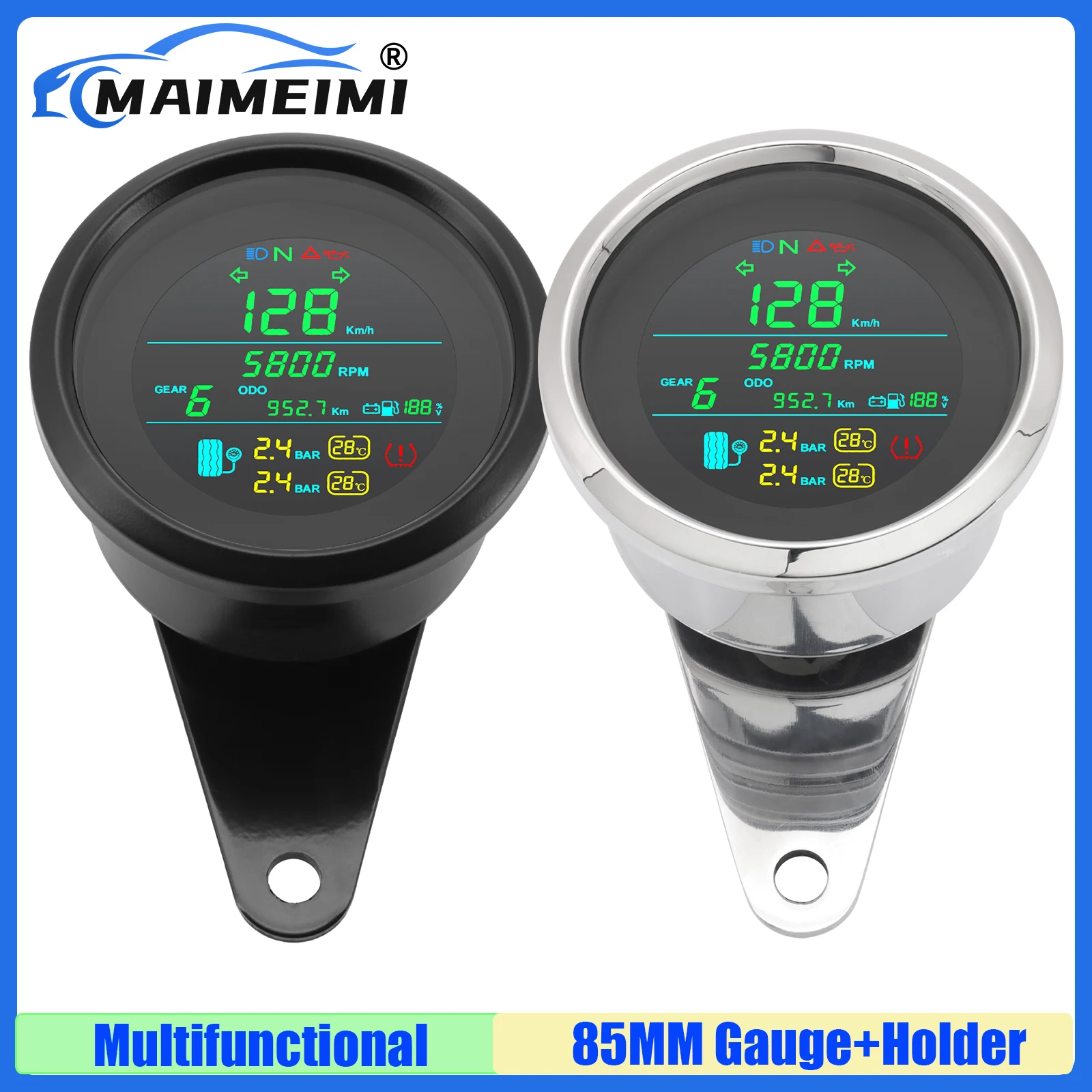 MAIMEIMI Multifunctional 85MM GPS Speedometer with Antenna Tachometer Fuel Level Gauge Voltage Tyer Pressure Gear for Motorcycle
