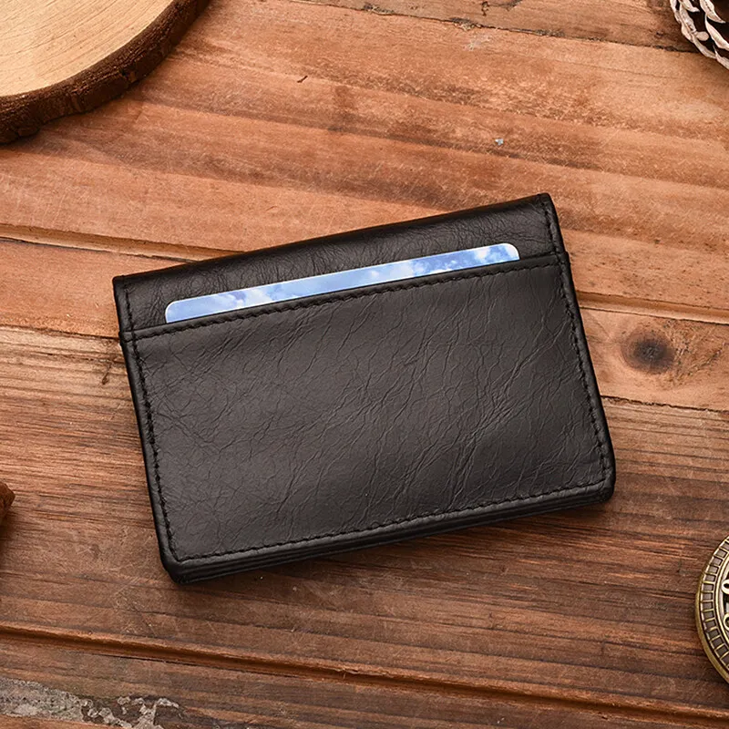 Real Leather Cowhide Card Holder RFID Blocking Purse Men and Women ID Credit Card Vintage Wallet Slim Business Cards Pouch