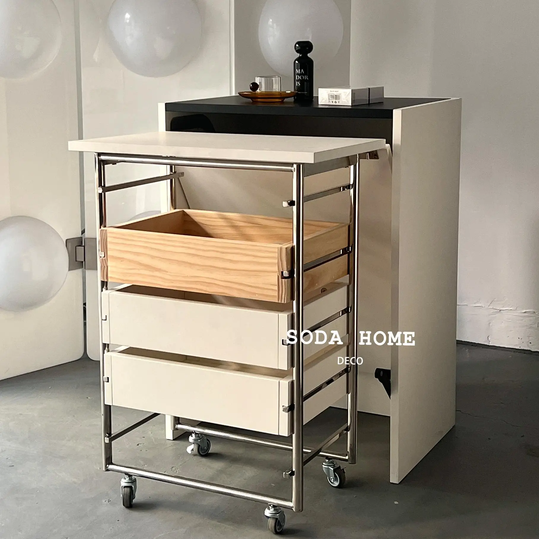 

Medieval solid wood folding table Multifunctional rectangular invisible bedside table Movable trolley Learning Office Desk