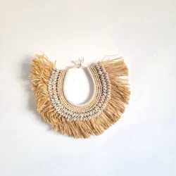 RAFFIA DECORATIONS-WALL DECORATION-natural fiber Decorative -natural fiber WITH SHELLS WITH WOODEN BEADS-W39CM, H28CM