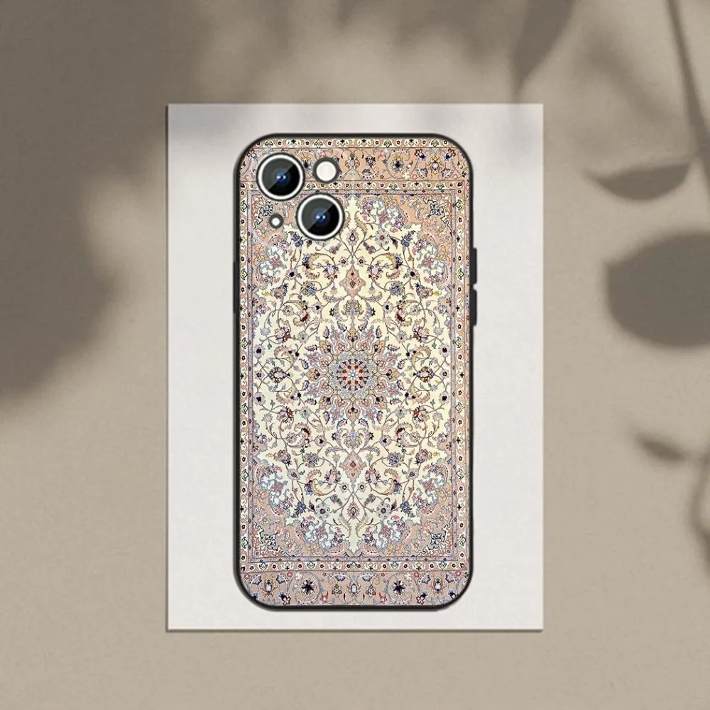 Persian Carpet Floral Pattern Phone Case For Apple iPhone 15,14,13,12,11,XS,XR,X,8,7,Pro,Max,Plus,mini Silicone Black Cover