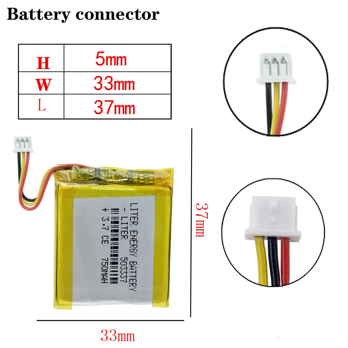 Baby Monitor 3.7V 750mAh 503337 Polymer Lithium  Battery For Mp3 Mp4 Smart Watch Speaker Angeleye Ae210 Video EU053337P