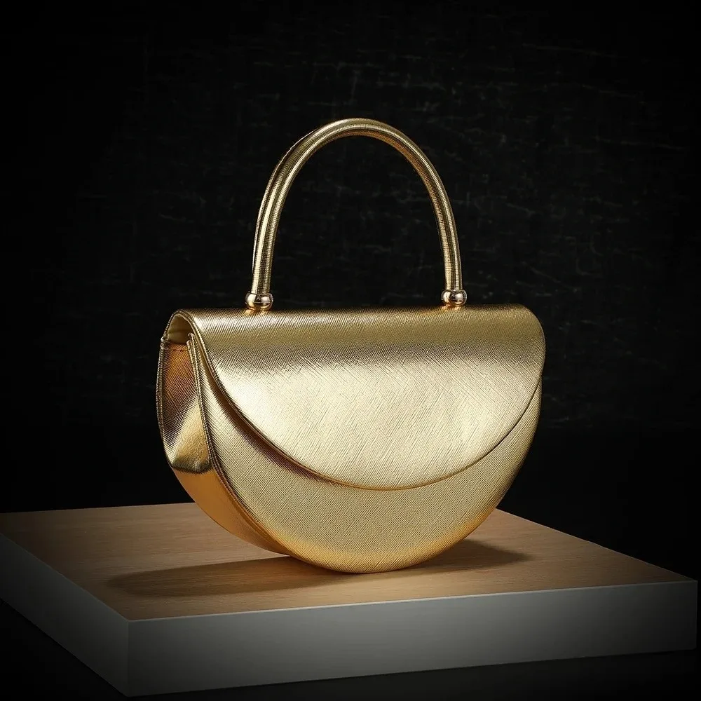 Luxury Look Shiny Surface Evening Bag Square Half Moon Shoulder Bag Diamond Studs Clutch Bag Valentine's Day