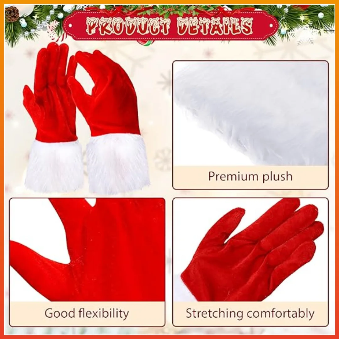 1set Velvet Santa Claus Gloves Full Finger Mitten Short Red Santa Christmas Mittens Birthday Gift New Years 2026 - view 4