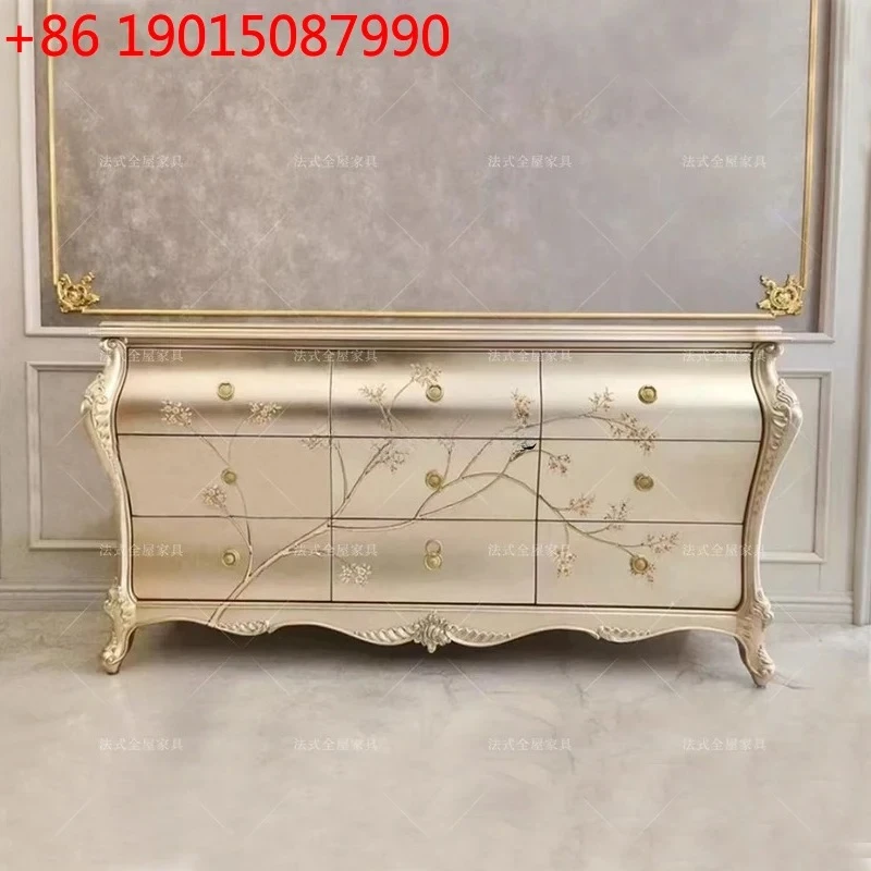French gold foil entrance cabinet European solid wood master bedroom TV cabinet storage cabinet