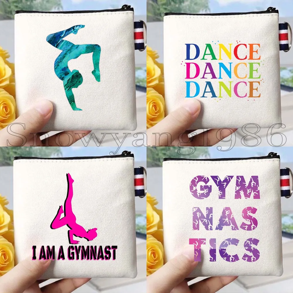 

4PCS Gymnast Yoga Dance Collage Ballet Dancer Gifts Gymnastics Girl Girly Silhouette Canvas Coin Purse Custom Key Case Cloth Bag