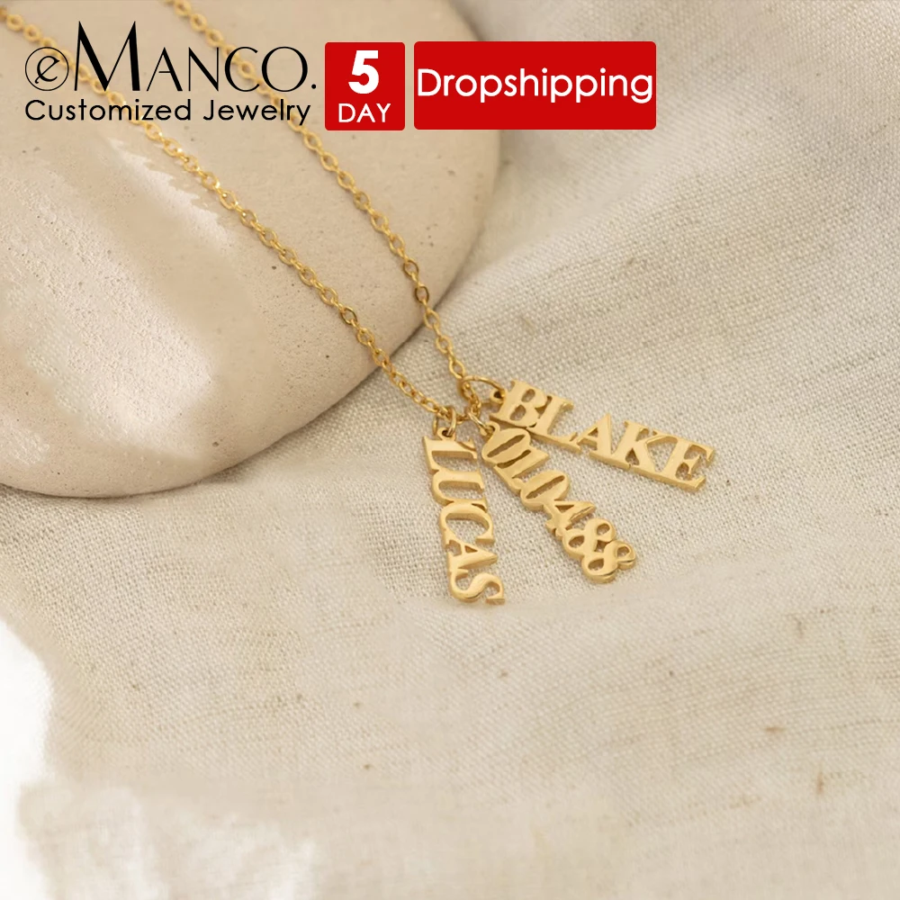 

eManco индивидуальное женское ожерелье с именем из нержавеющей стали, вертикальная подвеска с буквами, коробка-цепочка, ожерелья, ювелирные изделия, подарок на праздник