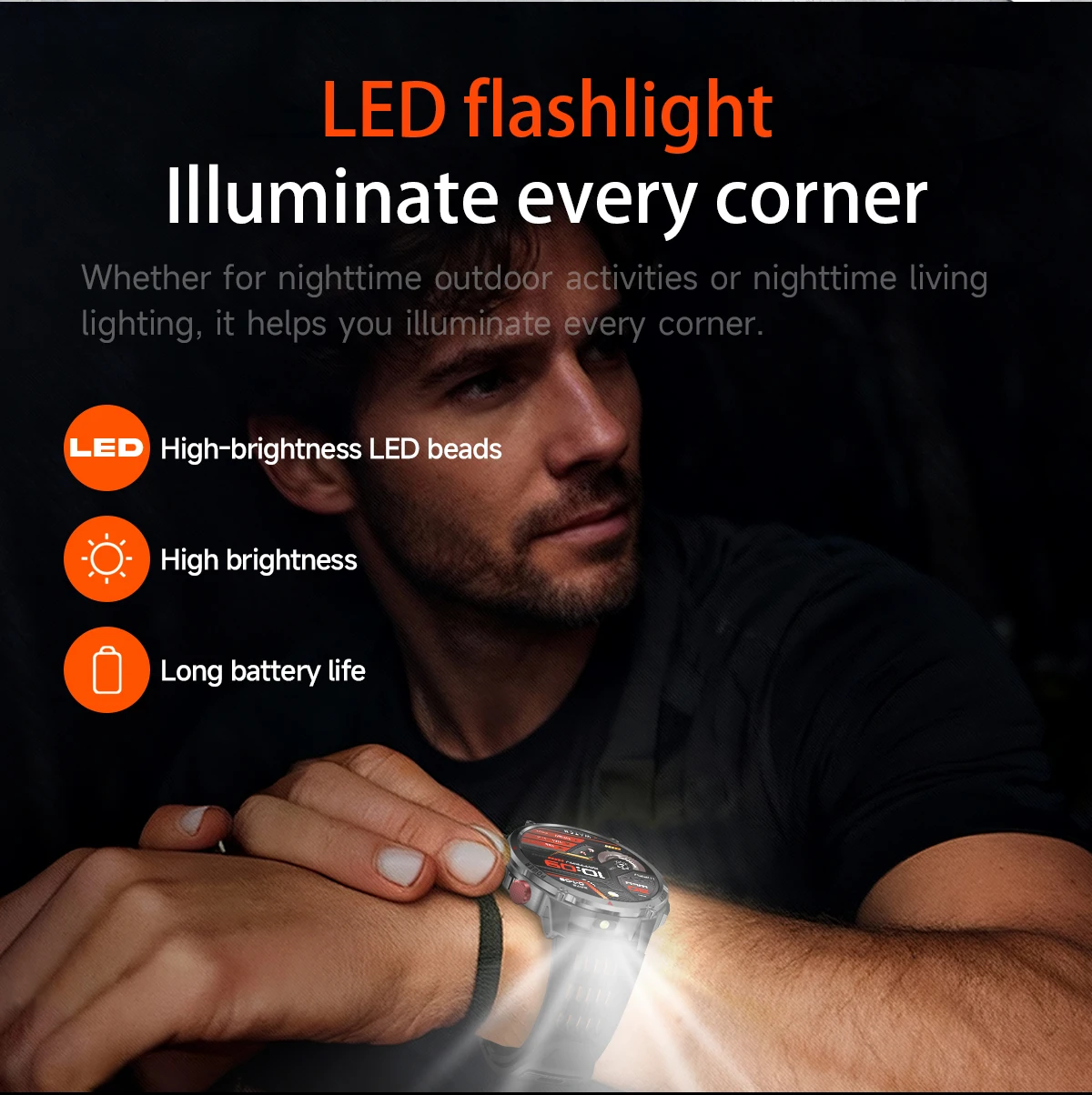 Neue Smartwatch für Herren mit 1100mAh Großbatterie, Outdoor GPS, Taschenlampe, Kompass, IP68 Wasserdicht, HD-Anruf, 1,7 Zoll AMOLED, Sport-Smartwatch – Detail 5