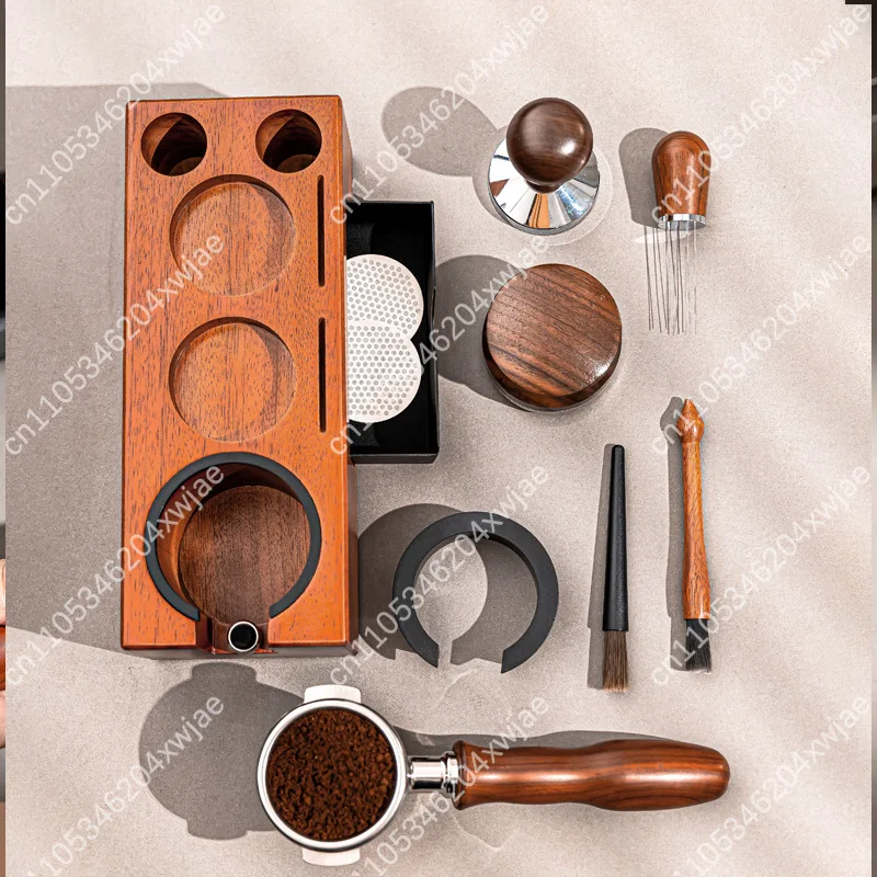 Multifunctional Coffee Tamper Station Drawer Style Solid Wood Base Espresso Accessories Organizer for Workbench Counter