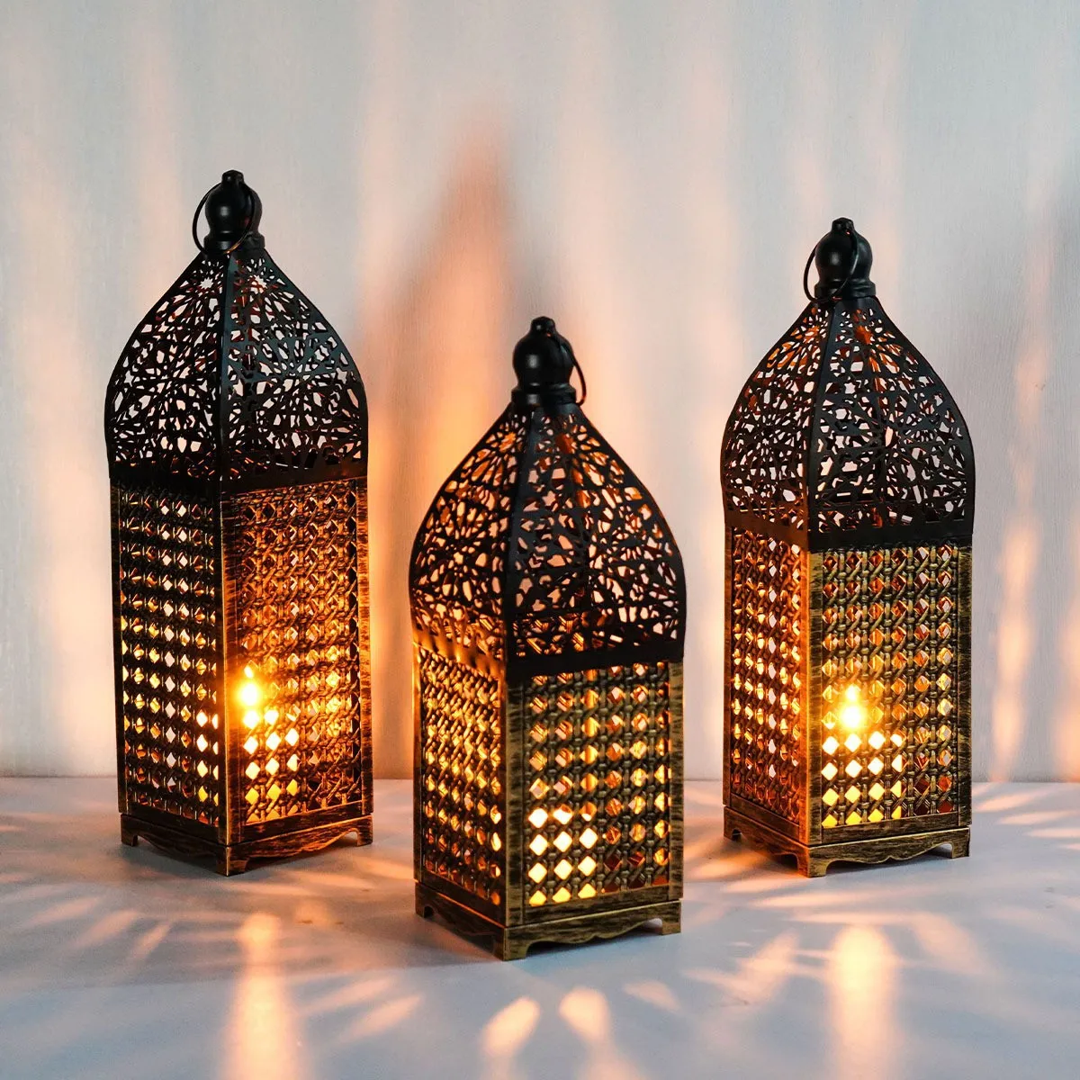 Moroccan Wrought Iron Cutout Lantern Candle Holder Decorative Ambient Light Home Decor