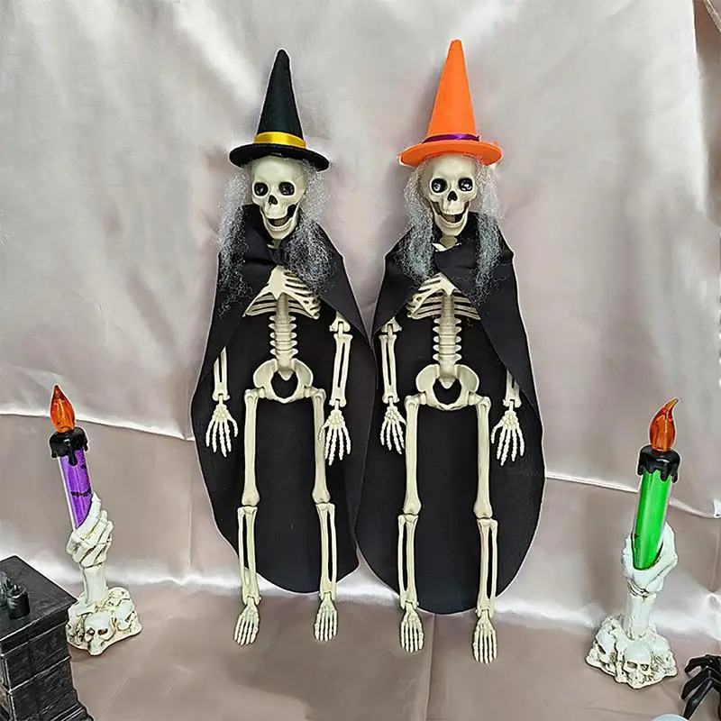 زينة جمجمة الهالوين هيكل عظمي مشترك لكامل الجسم، ديكور الهالوين قابل للتعييل، وجه جمجمة، منزل الهالوين على شكل عظام واقعية