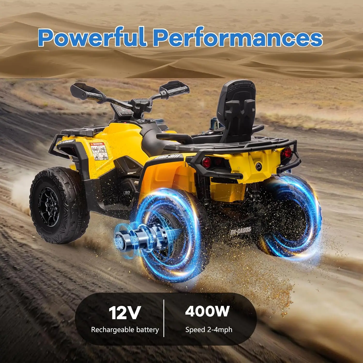 12V enfants ATV 4 roues, monter sur voiture jouet véhicules électriques ATV 2 vitesses, lumières LED Bluetooth cadeau idéal pour les enfants garçons filles 3+
