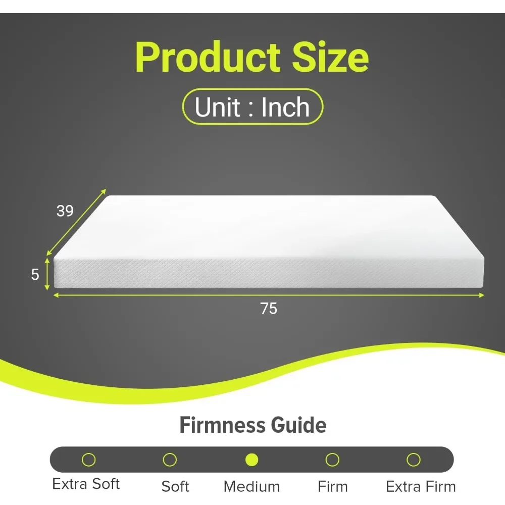 5 Inch Twin Mattress Memory Foam Mattress Gel Mattress Bed-in-a-Box CertiPUR-US Certified for Cooler Sleep Pressure