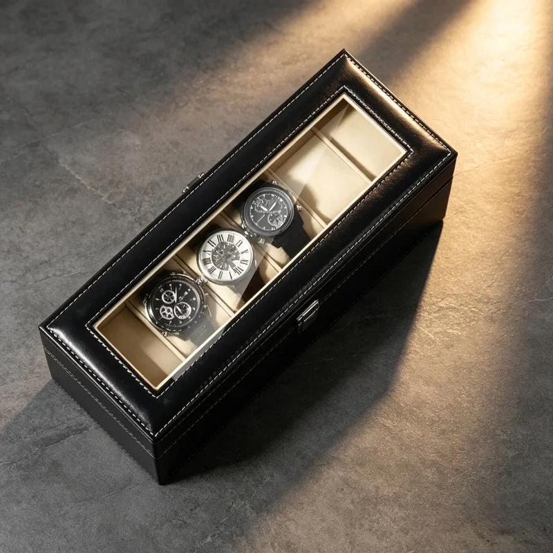 3/12 Slots PU Leather Watch Display Box, Wristwatch Storage Organizer Gift Case for Men Wrist Watches Home Collection