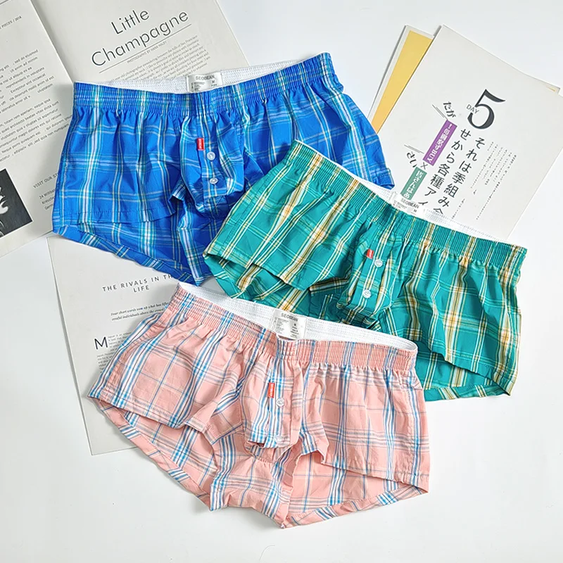 Men Pajama Pants Sleepwear Plaid Lounge Wear Casual Short Bath Skirt Mens Sleep Bottoms Breathable Nightwear Bathrobe Nightdress