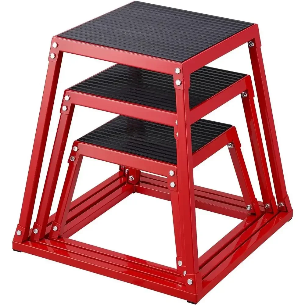 Set of 3 Plyometric Jump Boxes: 12, 18, 24 Inch Exercise Platforms for Home Gym Strength and Agility Training