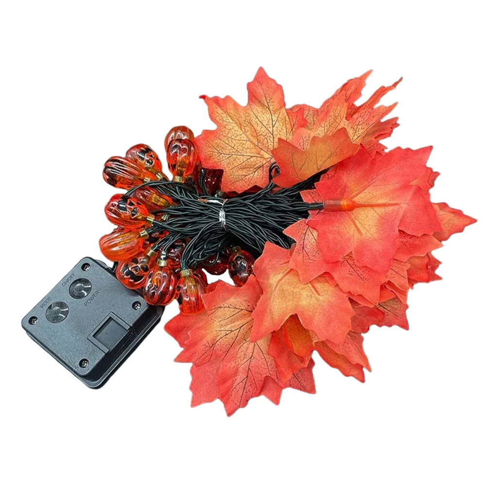 

Fall Decor Solar Powered Pumpkin Lantern String Halloween Light Decorative Luminous Wreath Party Layout Hanging Outdoor