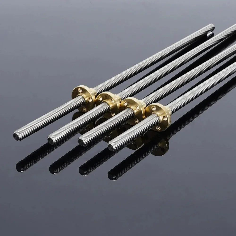Peça de impressora 3D T8 Parafuso de chumbo com porca OD 8mm Chumbo 2mm Passo 2mm 100mm 200mm 300mm 400mm 500mm Parafuso de chumbo com porca de latão Reprap